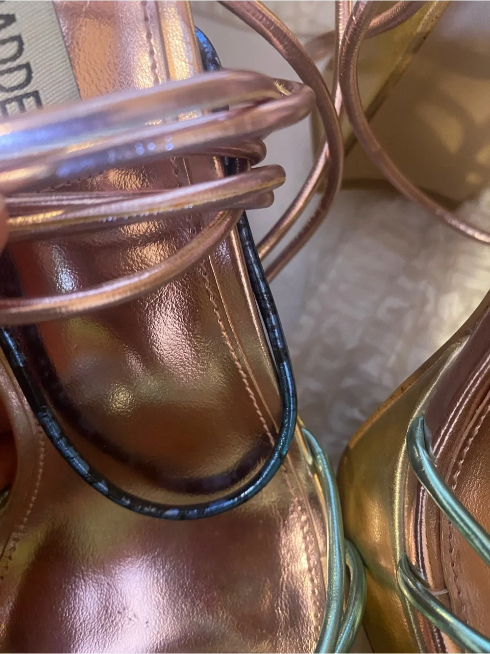 Gold Platform Block Heel Sandals with Iridescent Straps